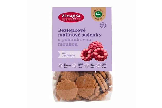 Bezlepkové malinové sušienky s pohánkovou múkou bio Biopekárna Zemanka 100g