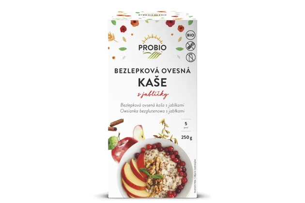 Bezlepková ovsená kaša s jablkami a škoricou bio PROBIO 250g