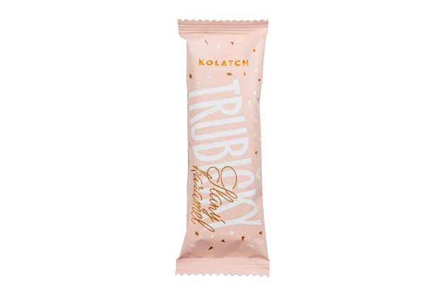 Trubičky s náplňou slaný karamel v bielej čokoláde s karamelom a lieskovcami KOLATCH 35g